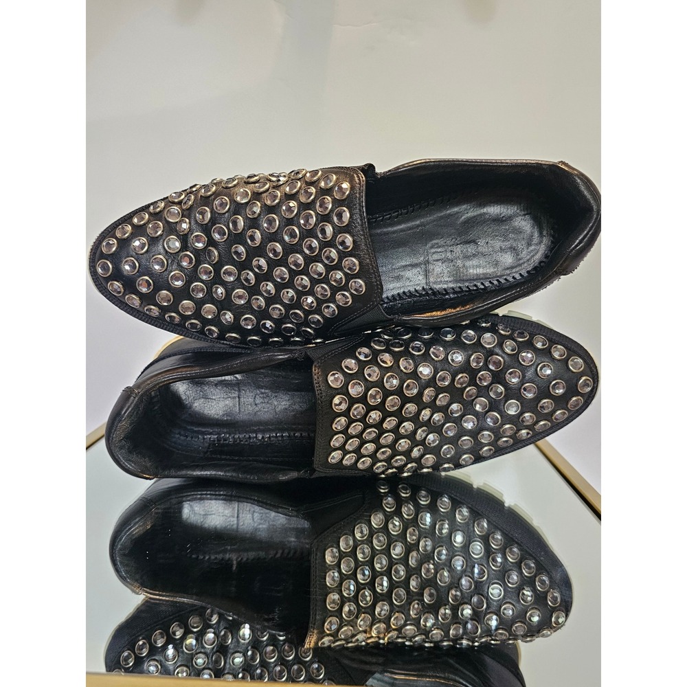 Prada 3S6018 Crystal Embellished Black Leather Slip-On Sneakers EU 40 unisex - Picture 7 of 12